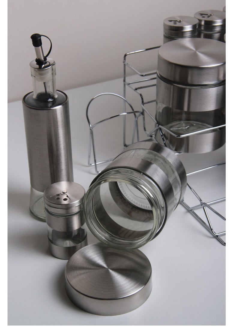 A set of spices and oil containers made of glass coated with stainless steel - Image 4
