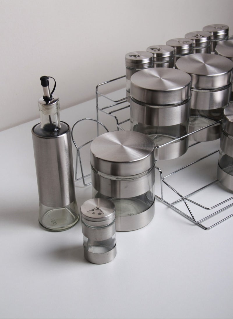 A set of spices and oil containers made of glass coated with stainless steel - Image 5