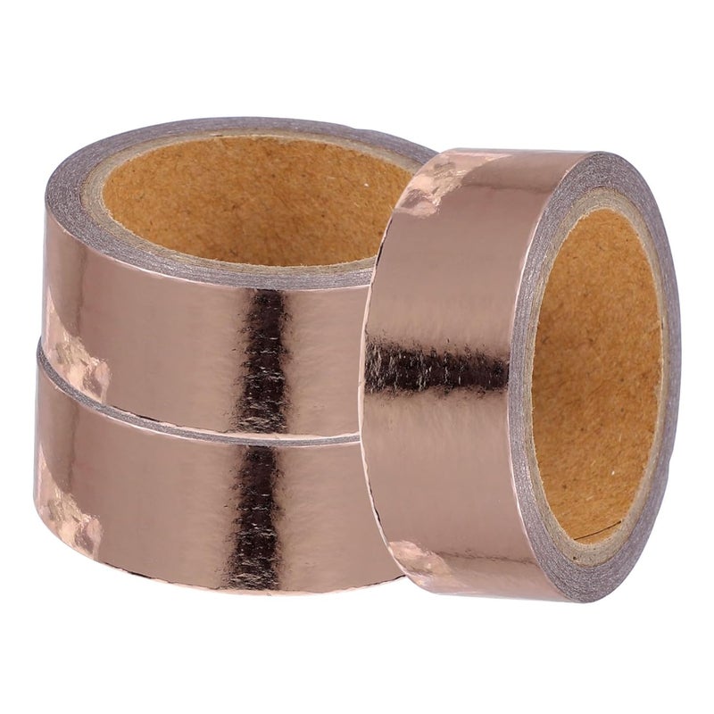 Rose Gold Wide Decorative Washi Tape 3 Rolls Adhesive Stickers For Crafts - Image 2
