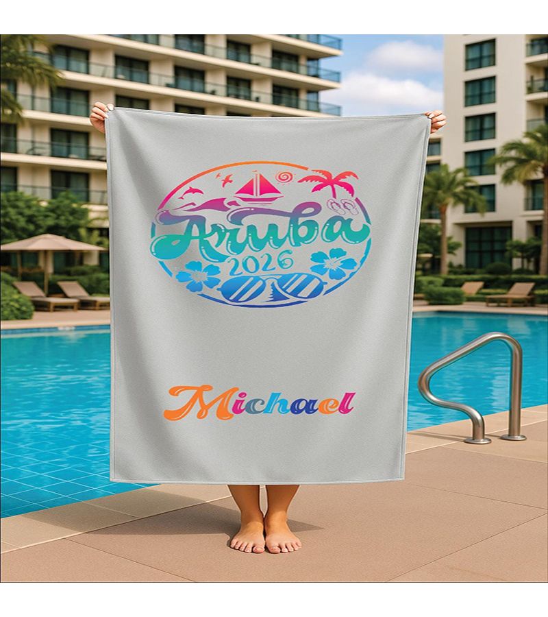 Customizable 2026 Vacation Towel Personalized A Happy Island Souvenir Caribbean Family Travel Gift Tropical Beach Pool Towel Design Forest 19 69 39 37 Inch - Image 3