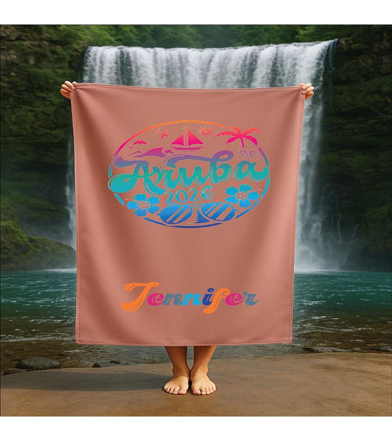 Customizable 2026 Vacation Towel Personalized A Happy Island Souvenir Caribbean Family Travel Gift Tropical Beach Pool Towel Design Forest 19 69 39 37 Inch - Image 4