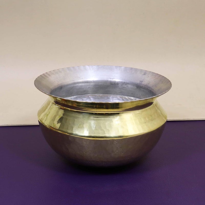 Putrika Brass Hammered LaaganCooking Utensil PatileTopeCookwareTapeliPeetalUrliPonichattiThiruvaradhana Bowl Tharpana ChattiAbhisheka Pathram for PoojaPuja Hammered Gravy Pot Small - Image 3