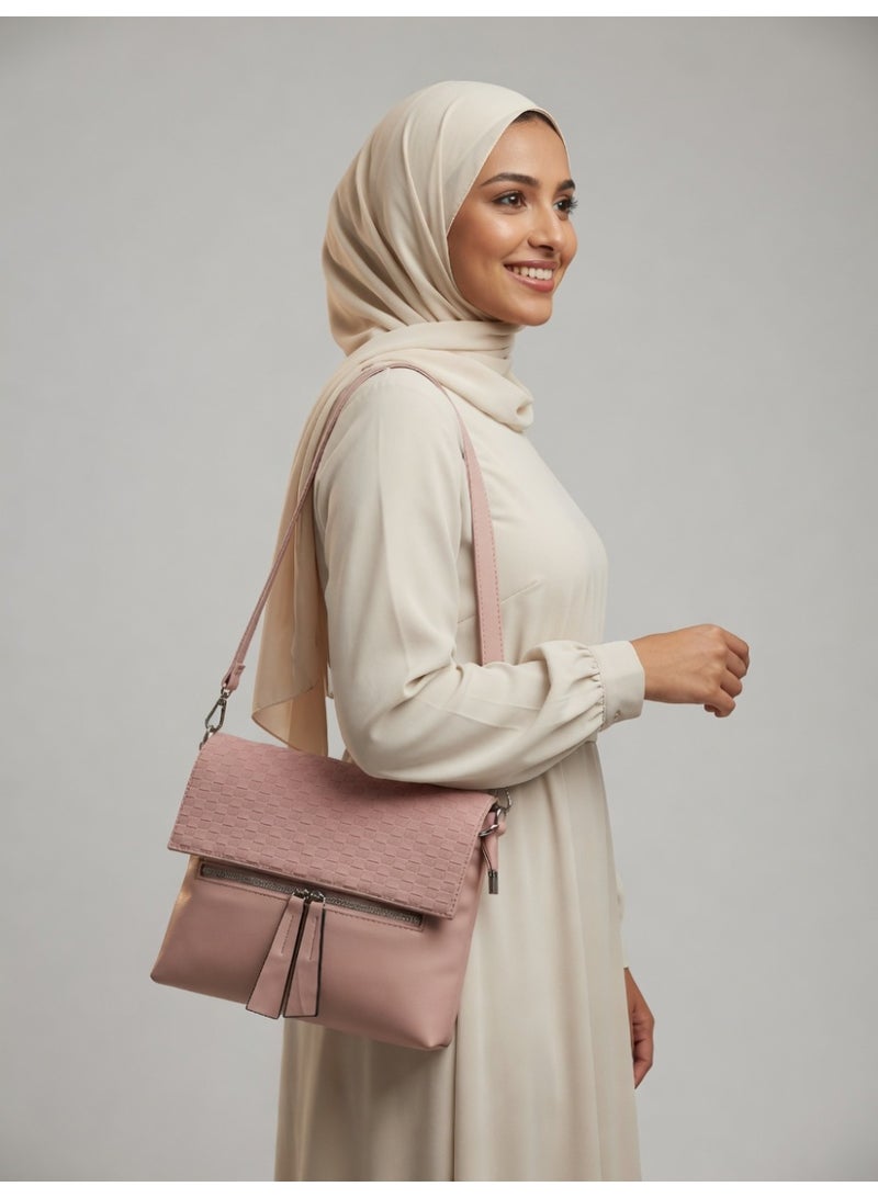 Elegant Woven Shoulder Bag for Women – Timeless Sophistication & Everyday Comfort - Pink - Image 5