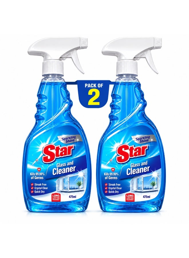 STAR Glass Cleaner 475ML Pack of 2 Spray Streak-Free Window & Mirror Cleaner | Multi-Surface Glass Cleaning Solution for Home, Office & Car - Image 1