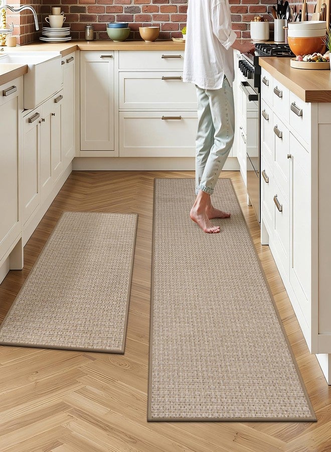 Ileading Kitchen Rugs Set of 2, Anti Fatigue Cushioned Floor Mats for Kitchen, Non Slip Rubber Backing Polypropylene Woven Runner Rug, Heavy Duty & Slip Resistant Standing Mat - Image 1