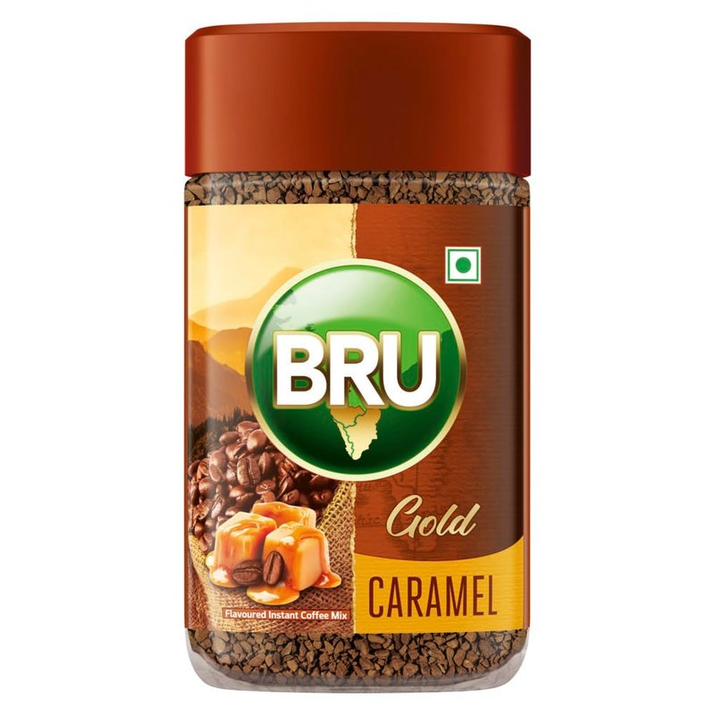 Bru Gold Caramel|Flavoured Instant Coffee|Flavourful Twist To Your Everyday Coffee|Made With Freeze-Dried Coffee|Makes 40 Cups|- Powder,Bottle,55 Gram - Image 1