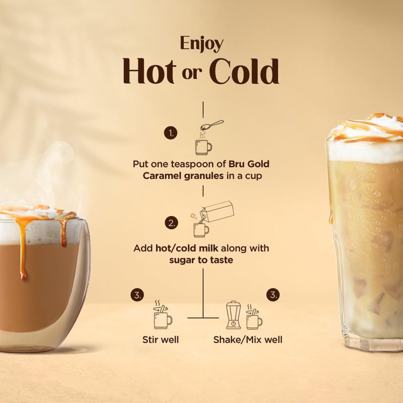 Bru Gold Caramel|Flavoured Instant Coffee|Flavourful Twist To Your Everyday Coffee|Made With Freeze-Dried Coffee|Makes 40 Cups|- Powder,Bottle,55 Gram - Image 5
