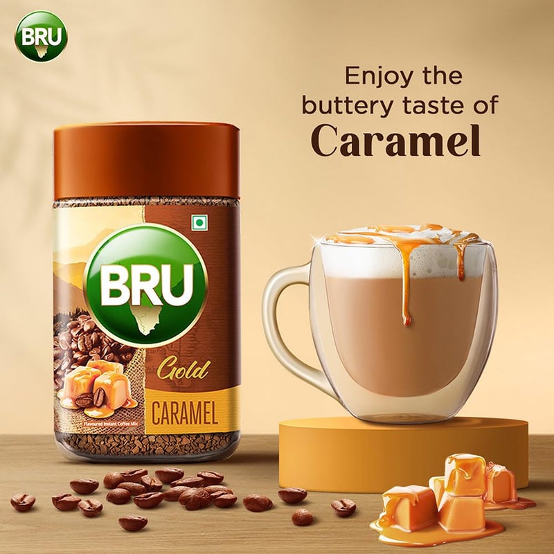 Bru Gold Caramel|Flavoured Instant Coffee|Flavourful Twist To Your Everyday Coffee|Made With Freeze-Dried Coffee|Makes 40 Cups|- Powder,Bottle,55 Gram - Image 3