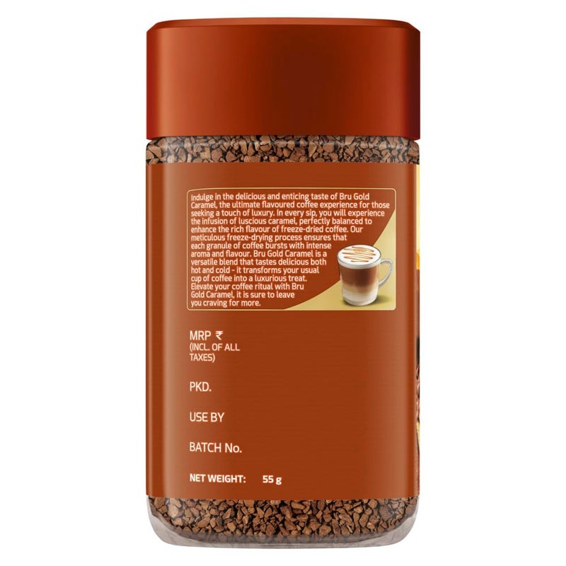 Bru Gold Caramel|Flavoured Instant Coffee|Flavourful Twist To Your Everyday Coffee|Made With Freeze-Dried Coffee|Makes 40 Cups|- Powder,Bottle,55 Gram - Image 2