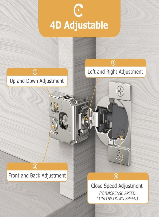 FURNIWARE [Closing Speed Control] 10 Pack 1/2 Inch Overlay Soft Close Hinges for Face Frame Cabinet, 4D Adjustment, Stainless Steel Kitchen Cabinet Hardware, 105° Open Concealed Self Closing Hinge - Image 3