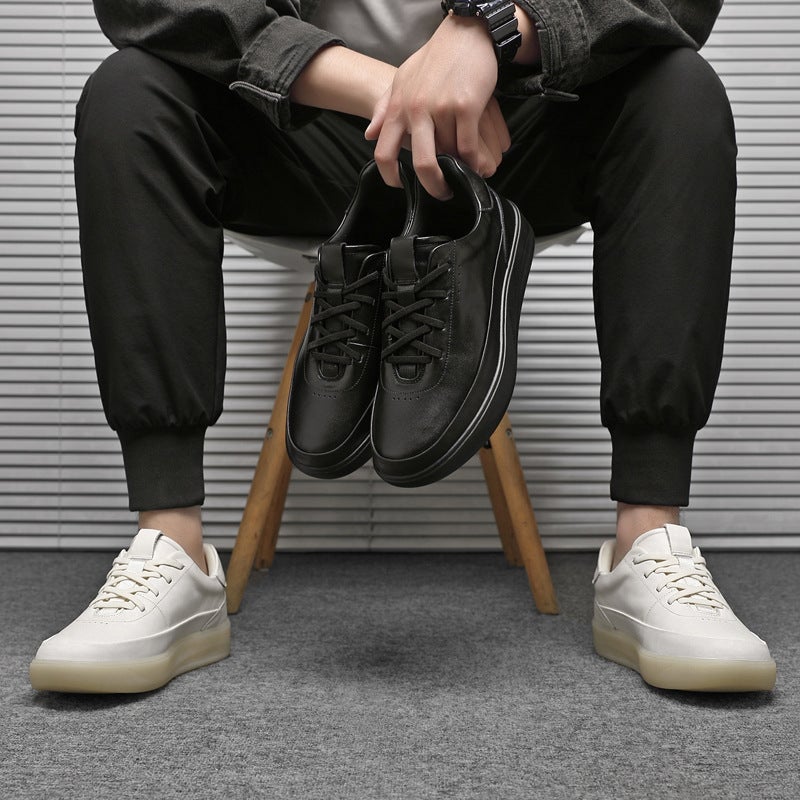 First-Layer Cowhide White Shoes for Men 2025 New Breathable Versatile Soft-Soled Casual Shoes Thick-Soled Sports Style Moral Training Shoes - Image 5