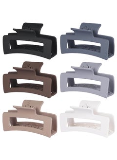 35 Inch Medium Hair Claw Clips 6 Pack Hair Clips for Women Square Claw Clips Rectangle Clips for Hair Banana Jaw Clips Hair Accessories for Girls Brown Grey