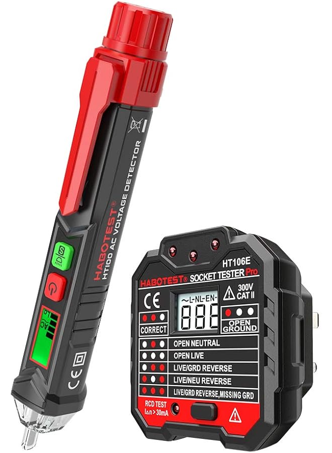 HABOTEST Habotest Portable Non-contact AC Voltage Tester Advanced RCD Electric Socket Tester Outlet/Receptacle Tester with Voltage Backlight LCD Display Pen Shaped V～Alert Detector with Sound and Light Alarm - Image 1