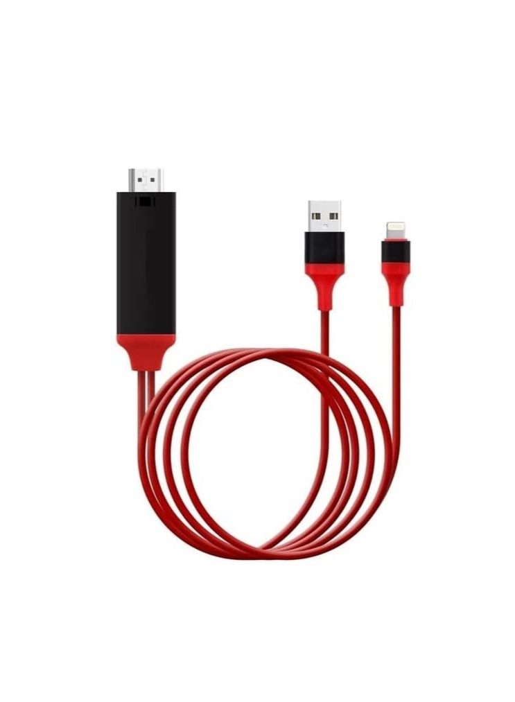 NTECH HDMI Cable Compatible With iPhone iPad HDMI Adapter Cord For iPhone 1080P Digital AV Converter For iPhone 11 XR XS X 8 7 6 to TV/Projector Plug and Play 6 Feet Red