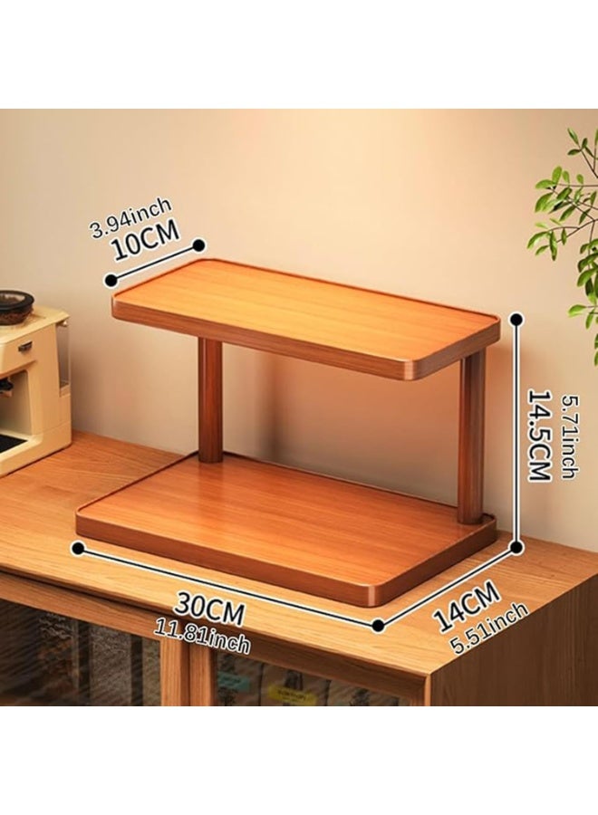 Bamboo 2-Tier Desktop Storage Shelf, Natural Wood Display Organizer Rack for Office, Kitchen, Bathroom - 30cm - Image 2