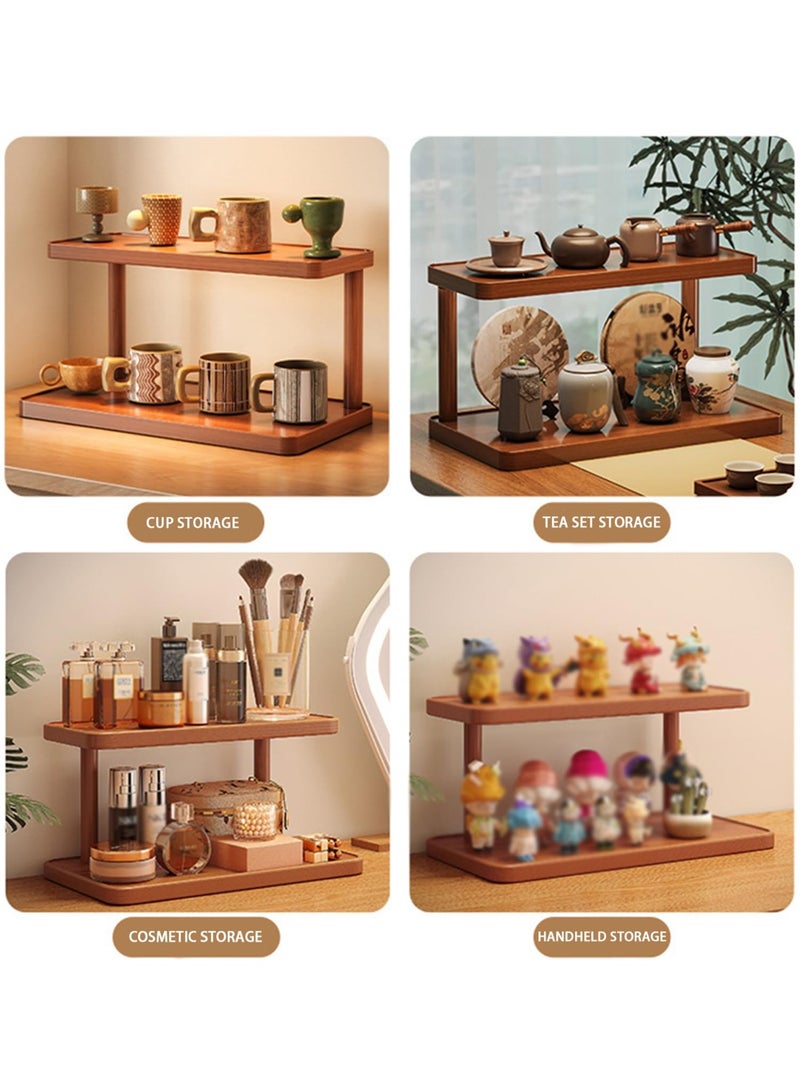 Bamboo 2-Tier Desktop Storage Shelf, Natural Wood Display Organizer Rack for Office, Kitchen, Bathroom - 30cm - Image 4