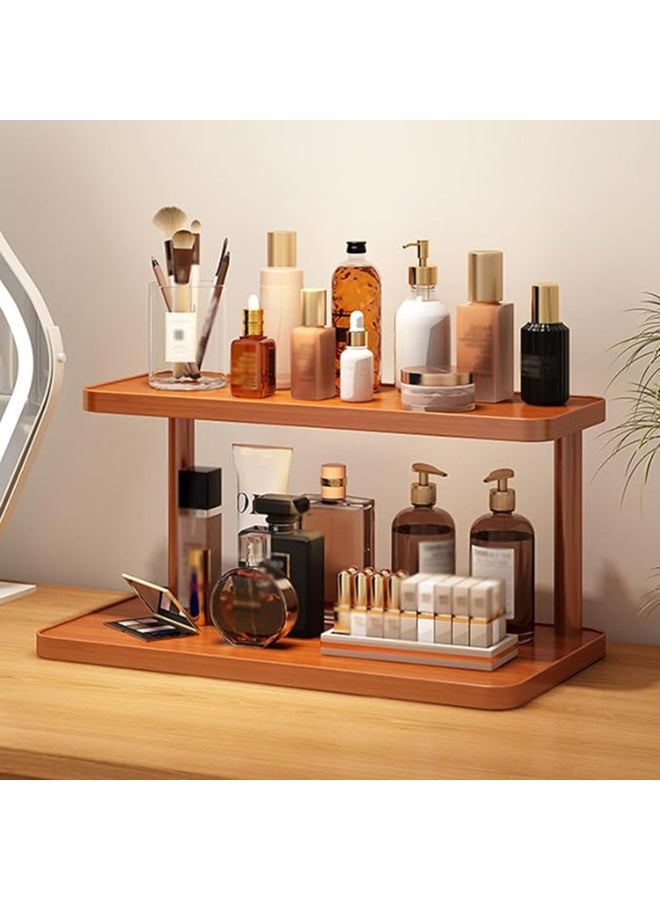 Bamboo 2-Tier Desktop Storage Shelf, Natural Wood Display Organizer Rack for Office, Kitchen, Bathroom - 30cm - Image 3