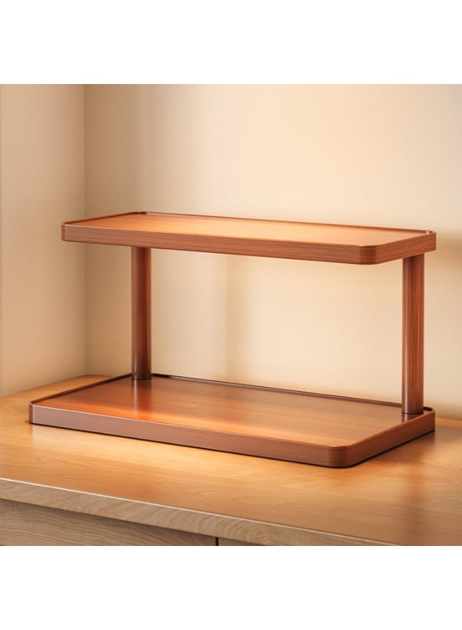 Bamboo 2-Tier Desktop Storage Shelf, Natural Wood Display Organizer Rack for Office, Kitchen, Bathroom - 30cm - Image 1