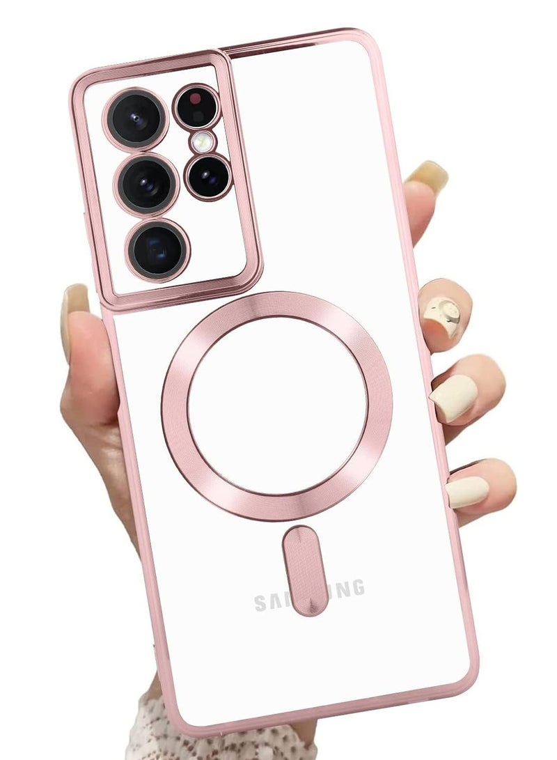MIGOFAST Samsung Galaxy S21 Ultra Mag-safe Case Support Wireless Charging Galaxy S21 Ultra Magnetic Cover Soft TPU Shockproof Camera Lens Protective Case Rose Pink - Image 1
