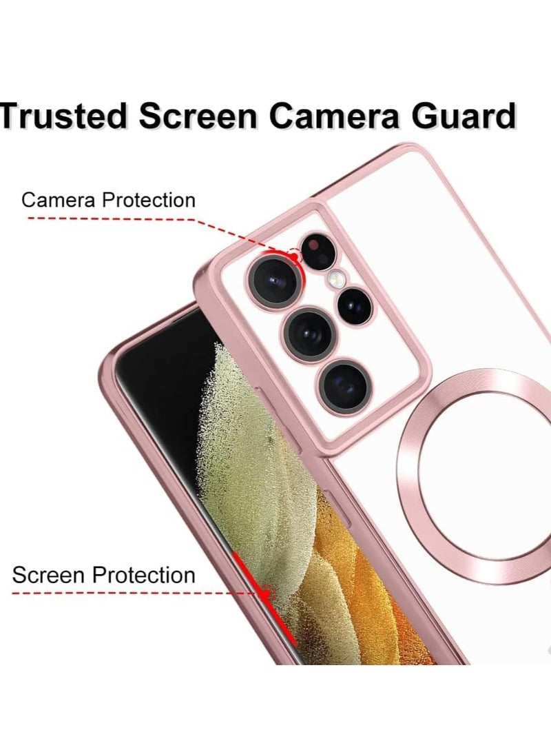 MIGOFAST Samsung Galaxy S21 Ultra Mag-safe Case Support Wireless Charging Galaxy S21 Ultra Magnetic Cover Soft TPU Shockproof Camera Lens Protective Case Rose Pink - Image 3