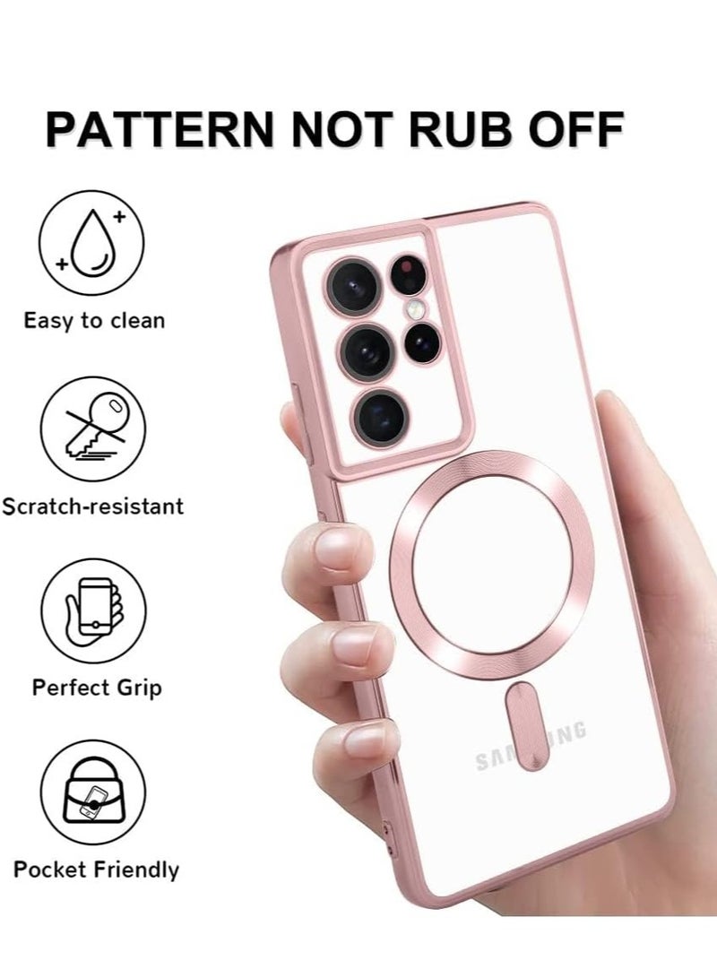 MIGOFAST Samsung Galaxy S21 Ultra Mag-safe Case Support Wireless Charging Galaxy S21 Ultra Magnetic Cover Soft TPU Shockproof Camera Lens Protective Case Rose Pink - Image 4