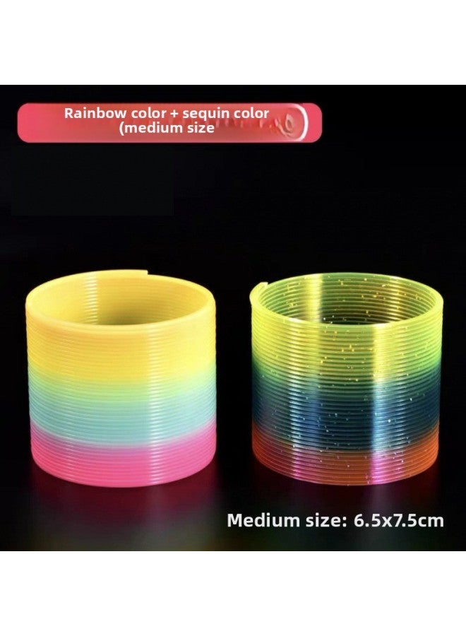 Large Rainbow Circle Toy Kidsren's Stacking Circle Luminous Elastic Circle Magic Special-shaped Elastic Circle-Color:[rainbow Circle]: Send Sports Bracelet-Specifications:Medium Size [rainbow Color + Sequin Color] 2 Pack  - Image 1