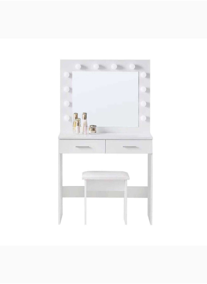 KARNAK Karnak Sophia Dressing Table with Mirror – Hollywood-Style Vanity Desk with 12 LED Bulbs, 2 Drawers & Cushioned Stool – Adjustable Light Modes – 140 x 80 x 40 cm  - Image 2