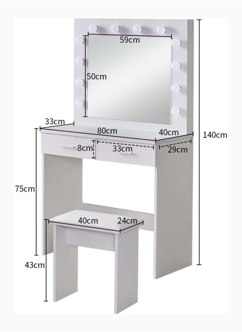 KARNAK Karnak Sophia Dressing Table with Mirror – Hollywood-Style Vanity Desk with 12 LED Bulbs, 2 Drawers & Cushioned Stool – Adjustable Light Modes – 140 x 80 x 40 cm  - Image 3