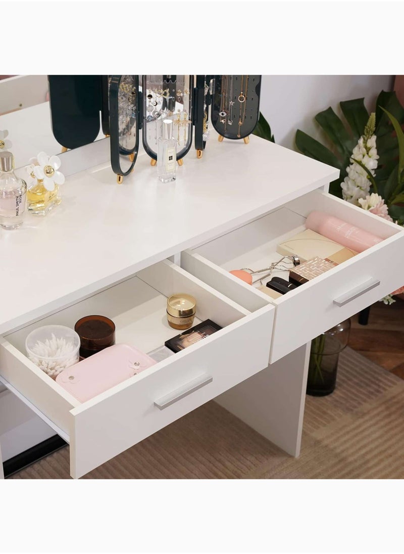 KARNAK Karnak Sophia Dressing Table with Mirror – Hollywood-Style Vanity Desk with 12 LED Bulbs, 2 Drawers & Cushioned Stool – Adjustable Light Modes – 140 x 80 x 40 cm  - Image 4