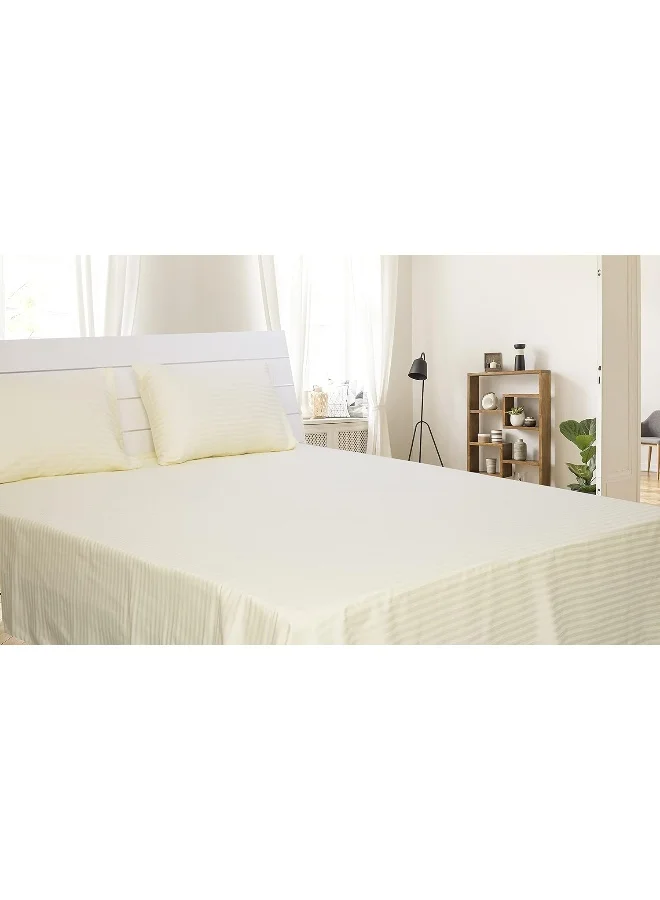 Hotel Linen Klub Hotel Linen Klub Queen Bed Sheet Set - 3 Pieces, Luxurious 100% Cotton Sateen with 250 Thread Count, Elegant and Classic Stripe Design, Size: 240 x 260 cm + 2 Pillowcases (50 x 75 cm), Cream