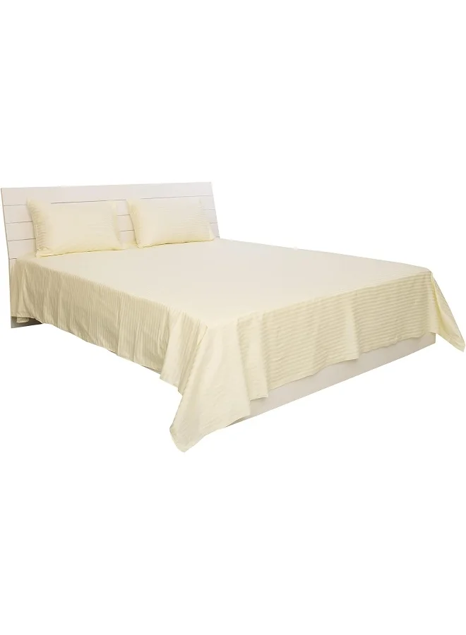 Hotel Linen Klub Hotel Linen Klub Queen Bed Sheet Set - 3 Pieces, Luxurious 100% Cotton Sateen with 250 Thread Count, Elegant and Classic Stripe Design, Size: 240 x 260 cm + 2 Pillowcases (50 x 75 cm), Cream