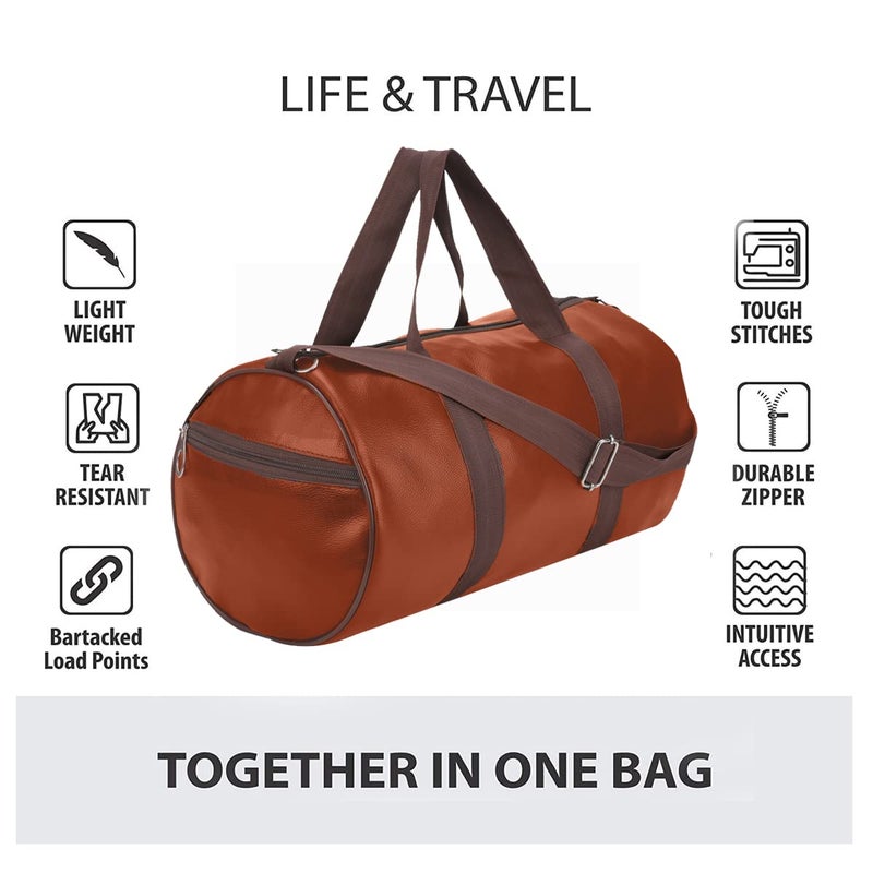 COOL INDIANS Gym Bag for Men & Women Leather Gym Bag with Shoulder Strap Bag Yoga & Travel Bag for Boys & Girls Duffle Bag & Travelling Bag Outdoor (TAN) - Image 3