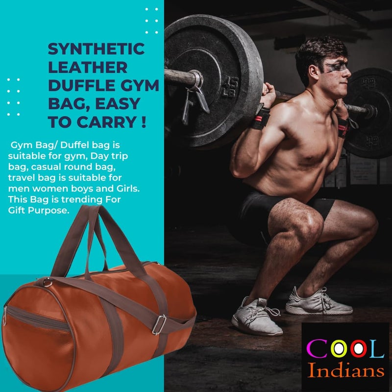 COOL INDIANS Gym Bag for Men & Women Leather Gym Bag with Shoulder Strap Bag Yoga & Travel Bag for Boys & Girls Duffle Bag & Travelling Bag Outdoor (TAN) - Image 4