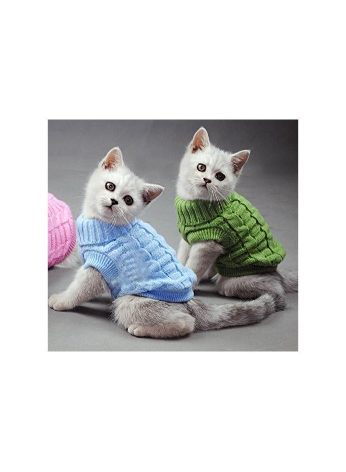 Green Tiger Pet Cats Sweater Aran Pullover Knitted Doggie Kitty Clothes Solid Colors for Kitten Chihuahua Pug (Green, S) - Image 4