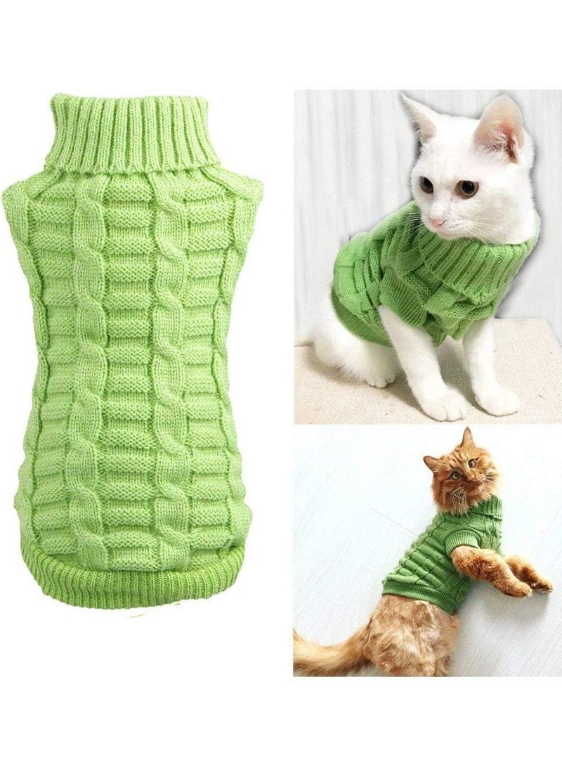 Green Tiger Pet Cats Sweater Aran Pullover Knitted Doggie Kitty Clothes Solid Colors for Kitten Chihuahua Pug (Green, S) - Image 5