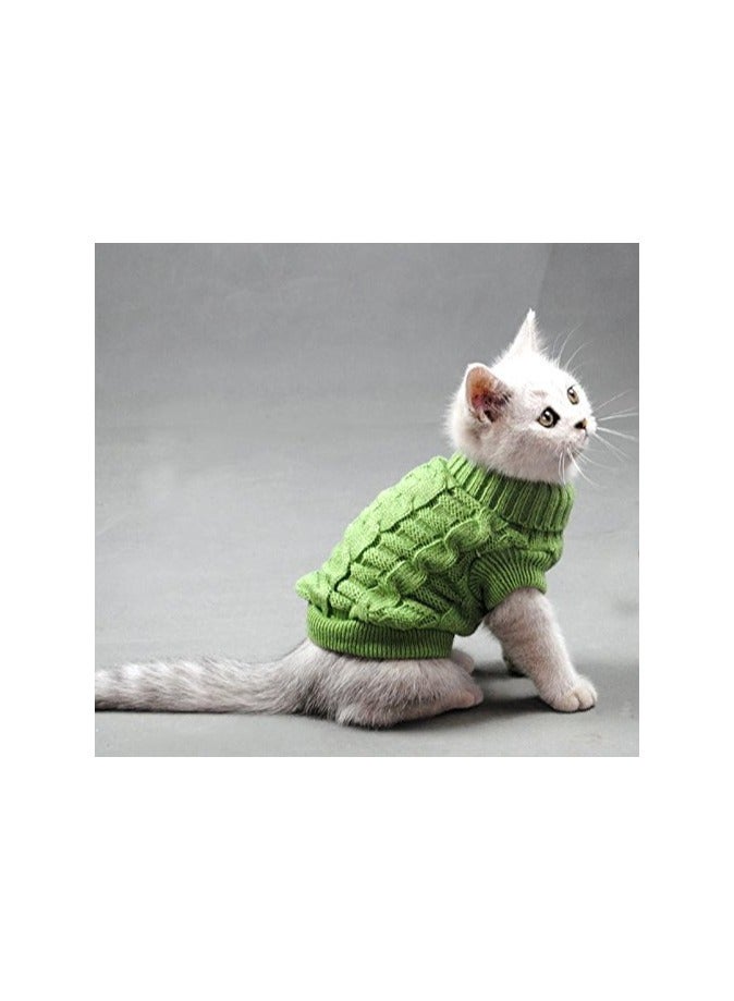 Green Tiger Pet Cats Sweater Aran Pullover Knitted Doggie Kitty Clothes Solid Colors for Kitten Chihuahua Pug (Green, S) - Image 1