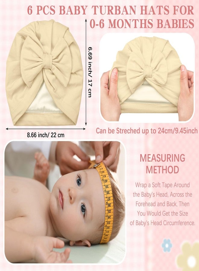 Bunnycool 6 Pcs Newborn Satin Bonnet for 0-6 Months Silky Satin Lined Stretchy Baby Turban Hats with Bow for Infant Toddler(Soft Neutral) - Image 3