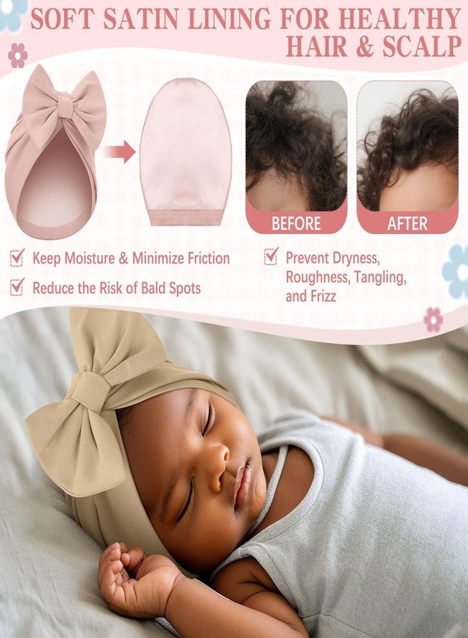Bunnycool 6 Pcs Newborn Satin Bonnet for 0-6 Months Silky Satin Lined Stretchy Baby Turban Hats with Bow for Infant Toddler(Soft Neutral) - Image 2