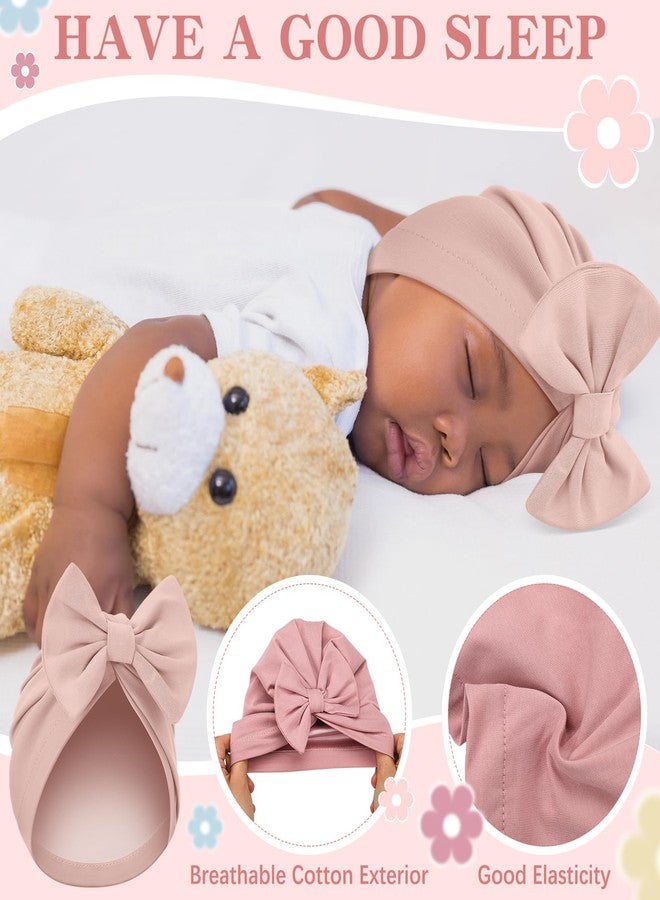 Bunnycool 6 Pcs Newborn Satin Bonnet for 0-6 Months Silky Satin Lined Stretchy Baby Turban Hats with Bow for Infant Toddler(Soft Neutral) - Image 5