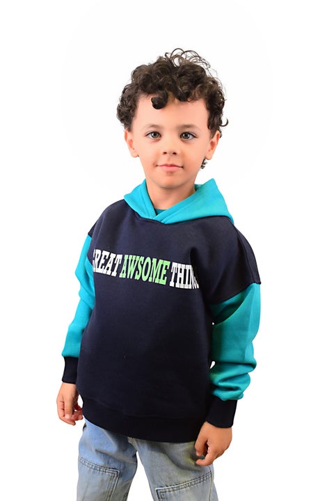 هودي بتصميم واسع من الميلتون المخلوط للأولاد - كحلي × تركواز