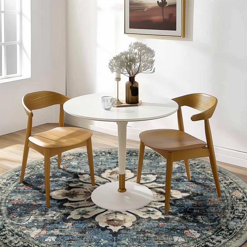 RELEANY 6ft Round Rug  Area Rugs 6ft  Washable Rug  Non-Slip  Rugs for Living Room  Rugs for Bedroom  Circle Rug  Vintage Rugs Boho Floral Medallion  Low Pile  Soft  Blue Navy Beige Gray - Image 2