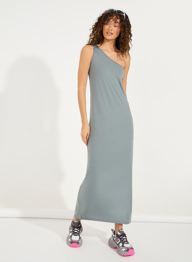 Styli Styli One Shoulder Neck Maxi Dress with Side Slit  - Image 4