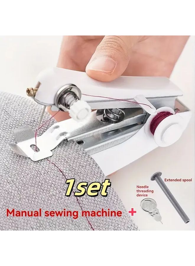 Portable Mini Handheld Sewing Machine White Quick Stitch Tool For Fabric Clothing Repair - Image 1