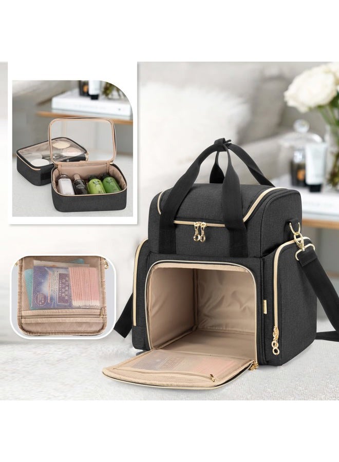 LUXJA Travel Makeup Bag with 2 Removable Cases, Cosmetic Bag with Multiple Storage Sections (Patent Pending), Black - Image 3