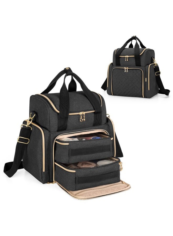 LUXJA Travel Makeup Bag with 2 Removable Cases, Cosmetic Bag with Multiple Storage Sections (Patent Pending), Black - Image 1