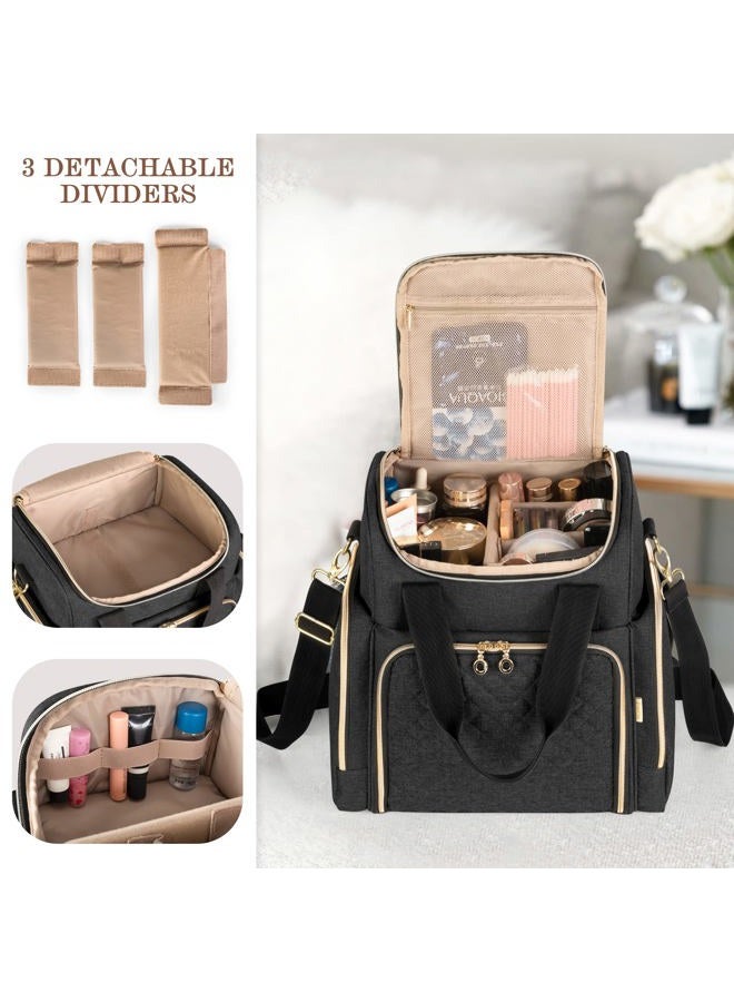 LUXJA Travel Makeup Bag with 2 Removable Cases, Cosmetic Bag with Multiple Storage Sections (Patent Pending), Black - Image 2