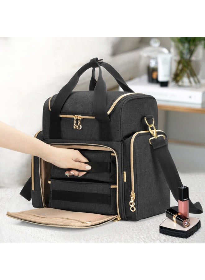 LUXJA Travel Makeup Bag with 2 Removable Cases, Cosmetic Bag with Multiple Storage Sections (Patent Pending), Black - Image 5