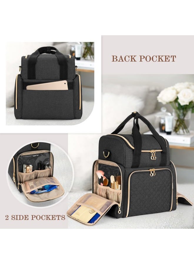 LUXJA Travel Makeup Bag with 2 Removable Cases, Cosmetic Bag with Multiple Storage Sections (Patent Pending), Black - Image 4