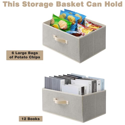 EITMOW Storage Baskets, 15.7-Inch Woven Fabric Bins, Storage Cubes with Reinforced Handles, Organizer Bins for Closet Shelves, Foldable, for Toys, Clothes, Natural Beige (3PCS/Beige-15.7*11*7.8inch) - Image 3