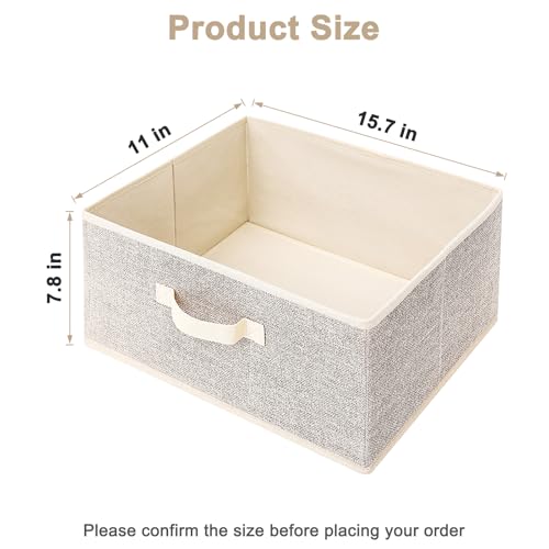 EITMOW Storage Baskets, 15.7-Inch Woven Fabric Bins, Storage Cubes with Reinforced Handles, Organizer Bins for Closet Shelves, Foldable, for Toys, Clothes, Natural Beige (3PCS/Beige-15.7*11*7.8inch) - Image 2